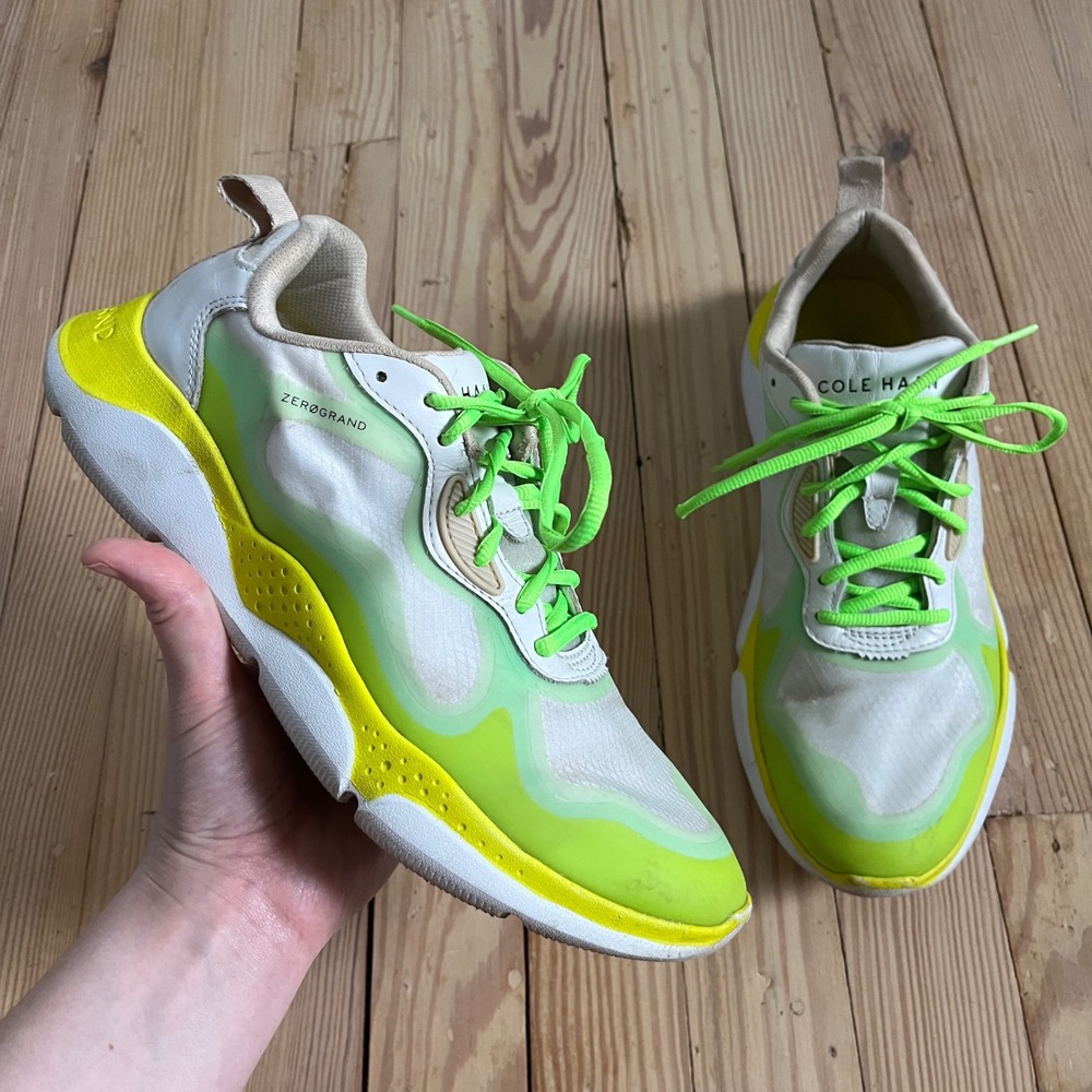 Cole Haan Zerogrand Outpace Running Sneakers Mens 10B White Neon Green Yellow